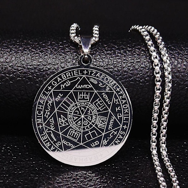 Syv Ærkeengle Amulet Rustfrit Stål Halskæder Mænd Segl af Salomon Talisman Halskæde Beskyttelse Smykker Krave Hombre_lldxm Db C 60cm BOX GD