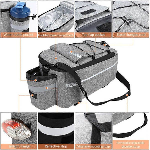 Isoleret Bagagepose til Bagagebærer på Cykel, Refleks MTB Cykel Pannier Taske Skuldertaske {db} Black