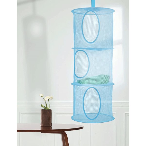 2-pack hängande mesh förvaringslåda för gosedjur, hopfällbar förvaringslåda 3-lagers blå