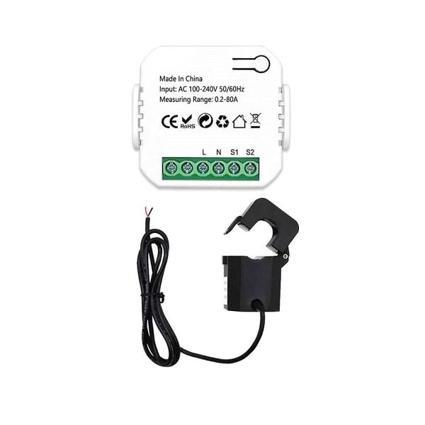 Tuya Smart Life Zigbee energimätare 80a med strömtransformatorklämma Kwh Power Monitor Elstatistik 110v 240v