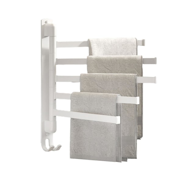 Svingbar håndkleholder 5 armer, veggmontert håndklestativ i rustfritt stål, håndkleholder 180 graders rotasjon plassbesparende håndkleholder for bad kjøkken Db White
