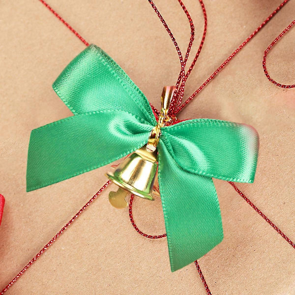 Julebånd for gaveinnpakking Forhåndslagde glitter mini juletrær med bjeller Twist Tie Bånd for godteriposer Forhåndsbundet små b [DB] green