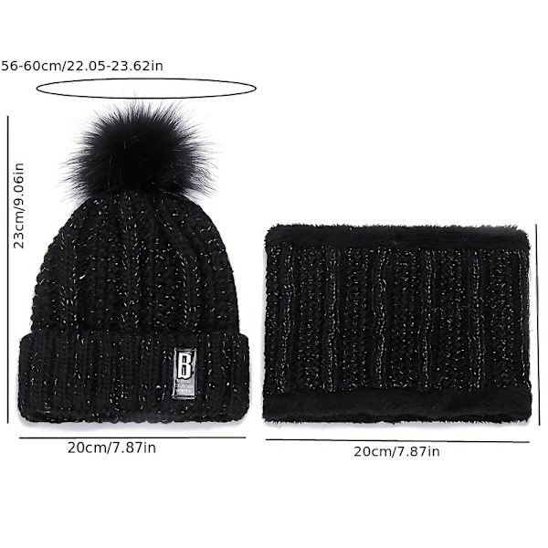 2 stk. Damer Vinter Strikket Beanie Hat med Pom Pom og Fleeceforet Halsvarmer Sæt - Perfekt til Jul Begivenheder db Gray One Size Fits All