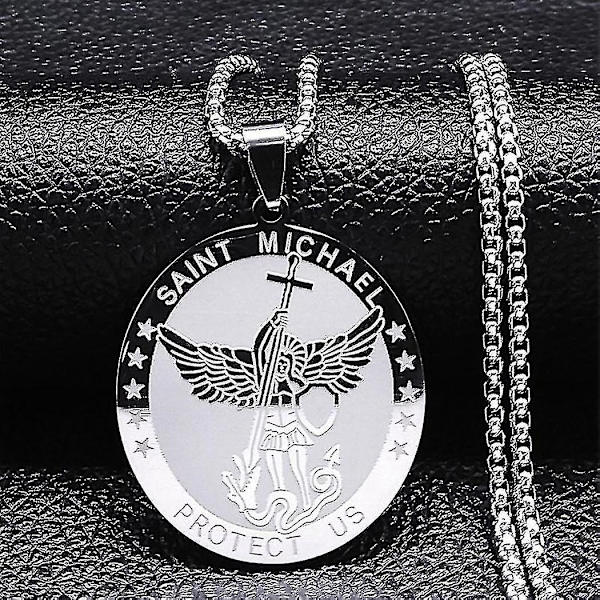 Syv Ærkeengle Amulet Rustfrit Stål Halskæder Mænd Segl af Salomon Talisman Halskæde Beskyttelse Smykker Krave Hombre_lldxm Db C 50cm BOX SR