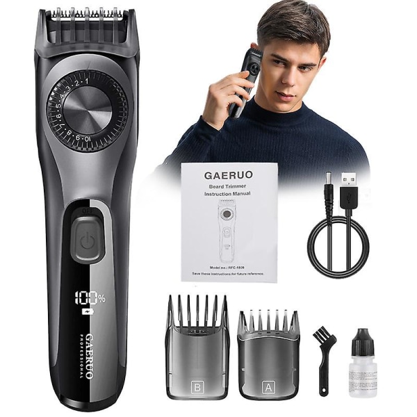 Justerbar skäggtrimmer för män, sladdlös elektrisk skäggtrimmer med precisionsurtavla, 19 längdinställningar mustaschtrimmer, USB uppladdningsbar db