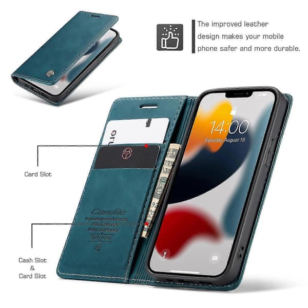 CaseMe-013 Læder Etui Til iPhone 13 Til iPhone 13 [DB] Blue