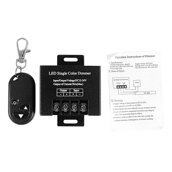 30a enkelkanals LED-dimmerkontroller med 3-knapps trådlös RF-fjärrkontroll för enfärgad 5050 3528 LED-list