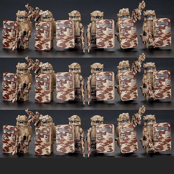 18 deler av kamuflasje væpnede spesialstyrker soldater gutter som setter sammen minifigurleker db 18Special Forces + Shield