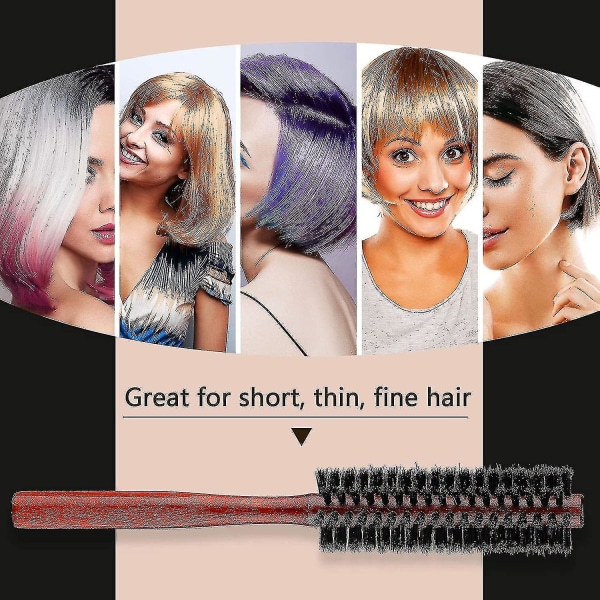 Liten rund hårborste Mini rund vildsvinsborste skäggborste, styling hårborste roller galtborste för tunt hår, fint hår, curling (2st, röd