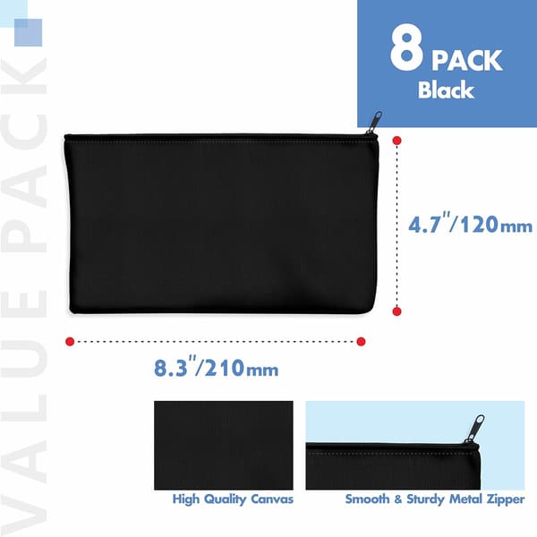 8 DIY Håndlavede Canvas Tasker med Farvede Lynlåse - Sort