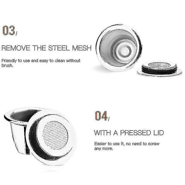 Genanvendelige Kapsler, Rustfrit Stål, 3 stk. Genopfyldnings Puder til Nespresso 1 Tamper 1 Ske 1 db