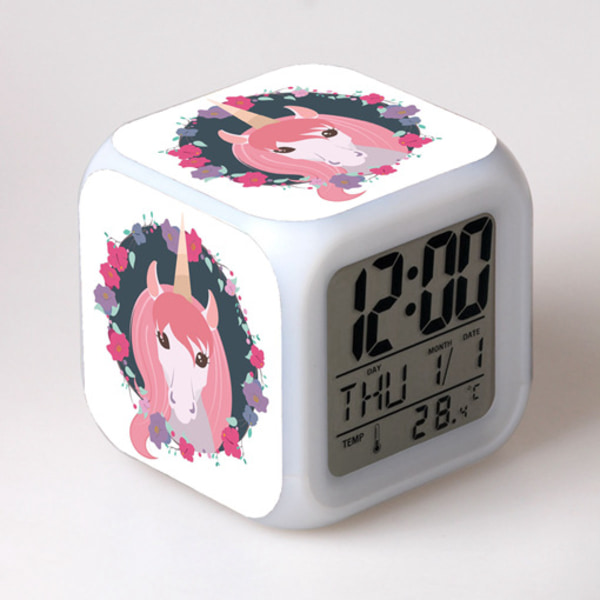 Unicorn Led Glödande Digital Väckarklocka, Digital Väckarklocka Wake Up Alarm Clock