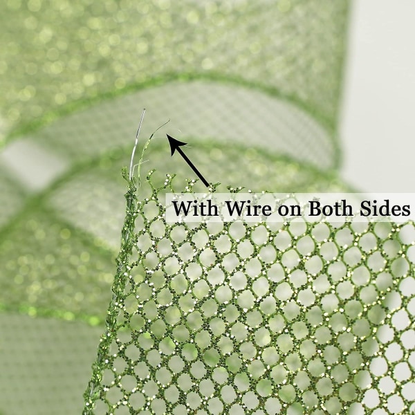 Glitter Mesh Ribbon Grön Web Mesh Wired Ribbon Metalliskt Mesh Ribbon Sparkling