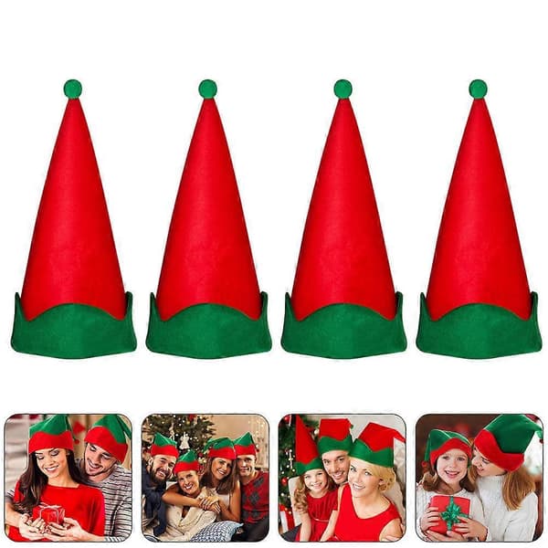 Julefesthatter Nisse spiss lue til dekorasjon 4 stk. Festlig hodeplagg