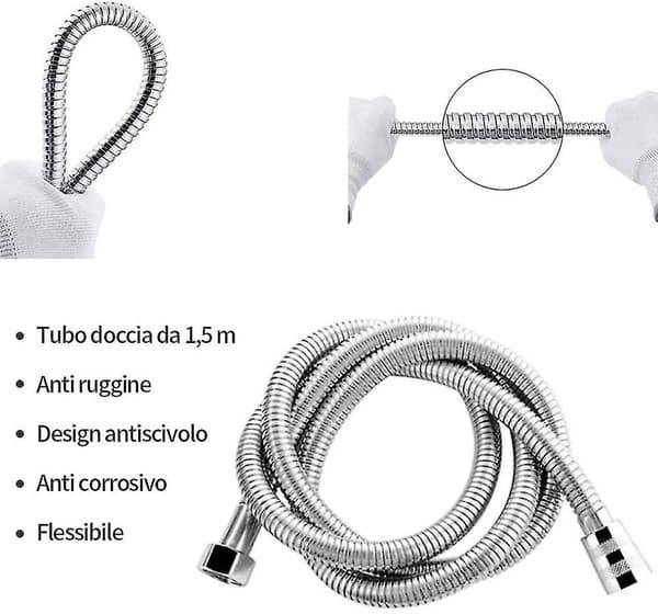 Universal brusehoved, 5-mode håndbruser + 1,5m fleksibel bruseslange i krom db