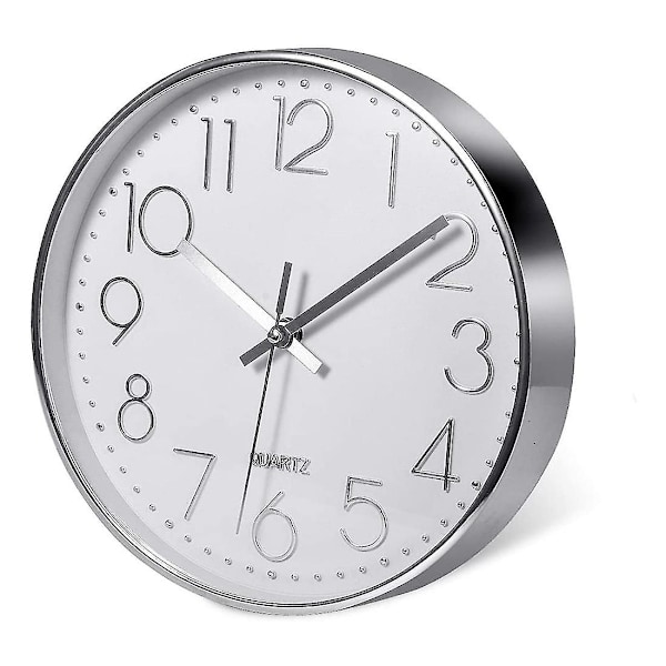 Premium Väggklocka i Silver, Modern Tyst Väggklocka Kontor Kök (25cm, Silver) db Silver