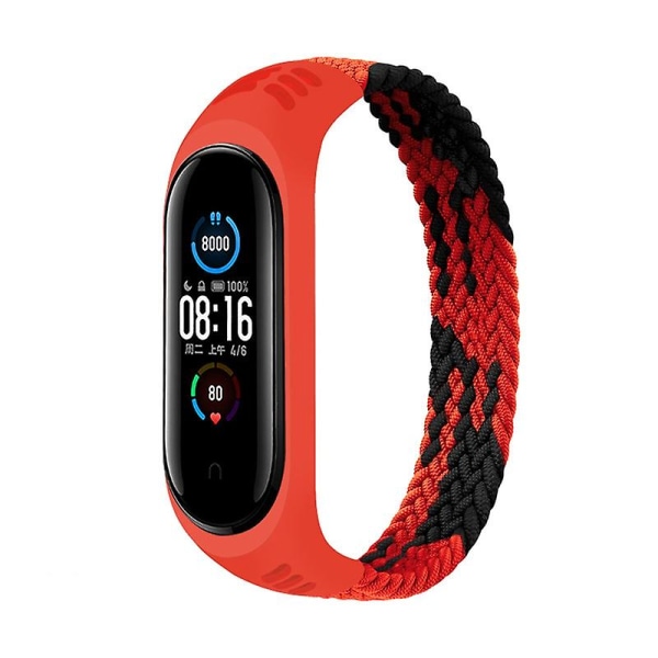 Enkeltsløype erstatning nylon flettet elastisk klokke stropp armbånd kompatibel Xiaomi Mi Band 3/4/5/6/nfc Jikaix Black Red