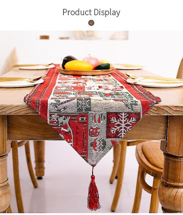 Rektangulær juledug i polyester 35*180 cm med juletræsmønstre til julebordpynt[DB]