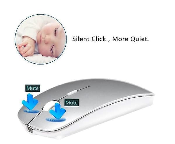 Bluetooth Mus Genopladelig Trådløs Mus Slank Trådløs Mus Til Pc Computer Android [DB] Silver