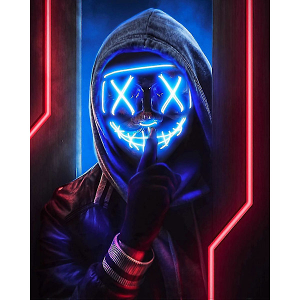 Lysande Mask Cosplay, Led Karnevalsmask Kostym Herr Dam Barn Halloween Mask - Blå [DB]