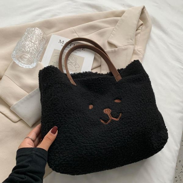 Kvinnors björn handväska mjuk lätt plysch clutch väska stor kapacitet tote väska [DB] Coffee