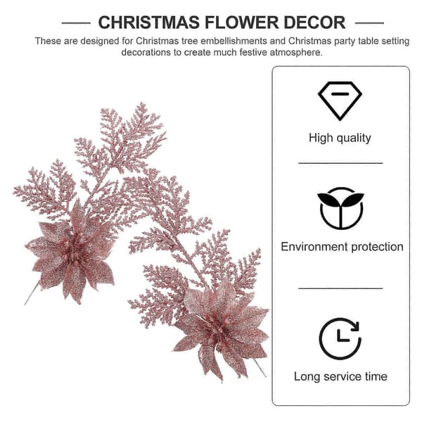 Julekunstige blomster Glitter kunstig blomst til dekoration 6 stk. sæt[DB]