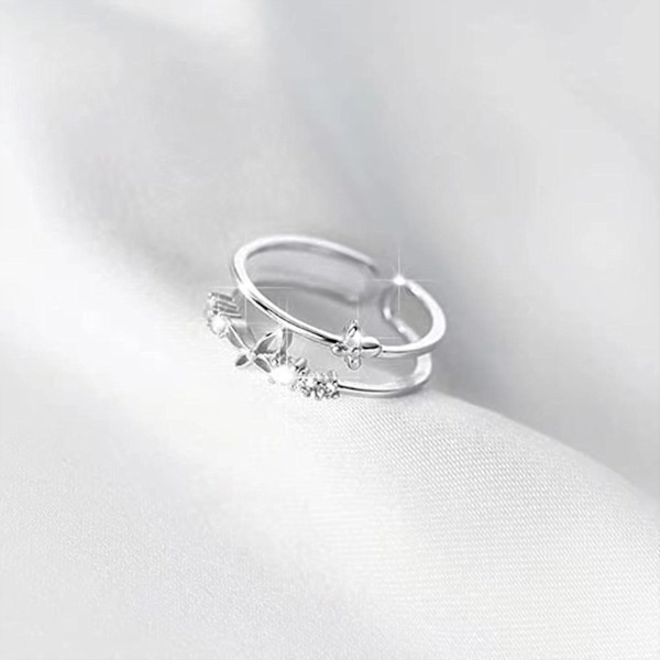 Rhinestone Ringe til Kvinder Åbning Sølv Justerbar Ring Til Bryllup Fødselsdag Jubilæum Valentinsdag