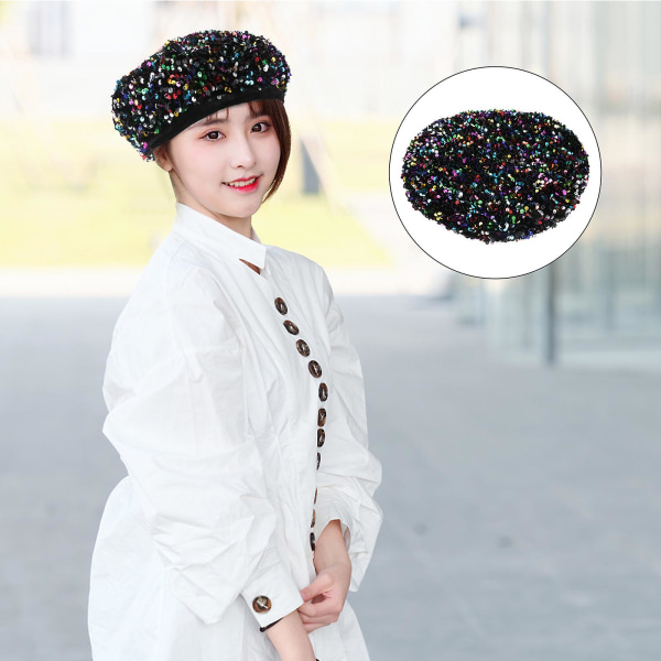 Winter Accessories Women Party Beret Hats Sequin Hat French Style Beanie Hat French Beret Hat Glitter Beret Hat Sparkly Beret