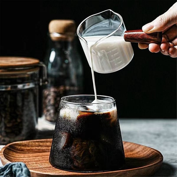 Trähandtag Glas Espresso-mätkopp Dubbelmun Mjölkkanna Kaffetillbehör Klart kök Measur