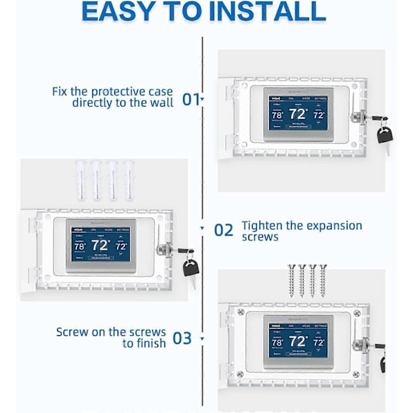 Låsbar Termostatlåda Universal med Nyckel, Klar Stor Termostatskydd för Väggtermostat [DB]