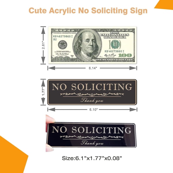 No Soliciting Sign For House (sort/guld) - 6,1" X 1,77" No Soliciting Sticker (6 Pack)