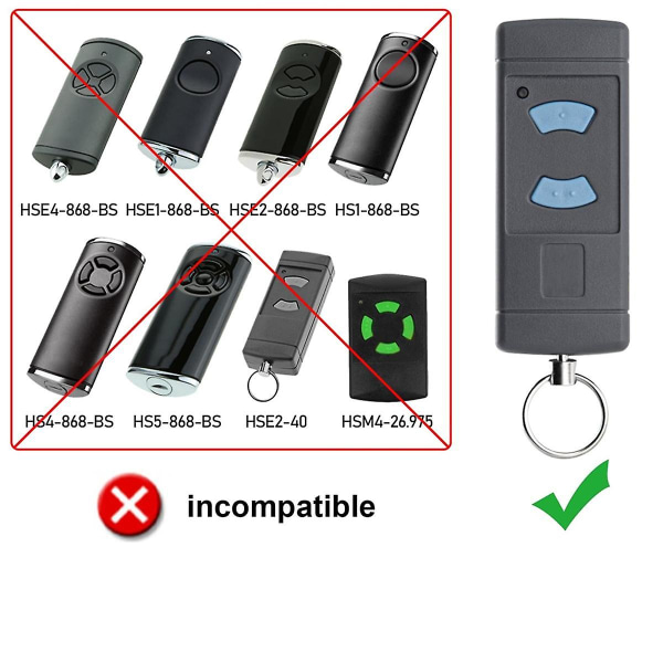 2-pak fjernbetjening til garageport - håndholdt transmitter - erstatning for HSE2-868 HS4-868 HSM4-868 Promatic {DB} Gray