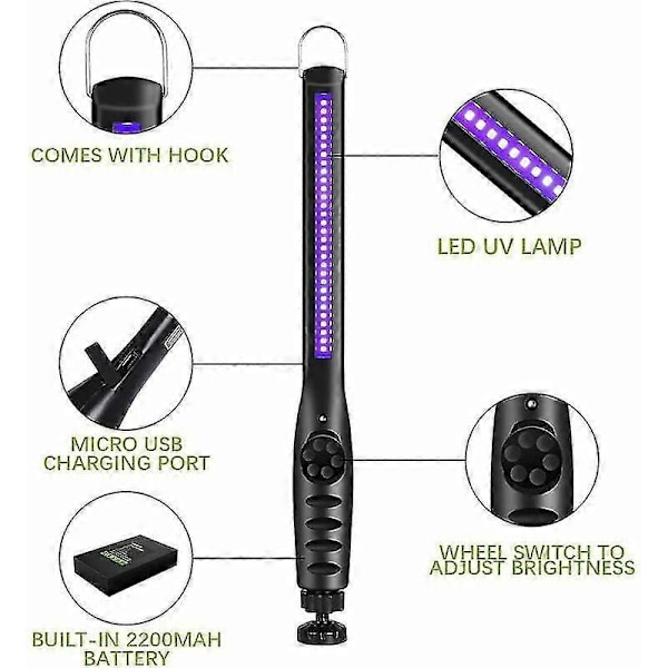 UV-sterilisator UV-desinfeksjonslampe USB-lader innebygd batteri Oppladbar Bærbar UVC-lampe Sterilisering Ultrafiolett bakteriedrepende [DB]