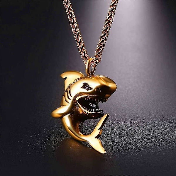 Hai/fisk/delfin Anheng Dyresmykker Menn Gutter Halskjede Med Rustfritt Stål FZY [DB] 02 Shark Gold