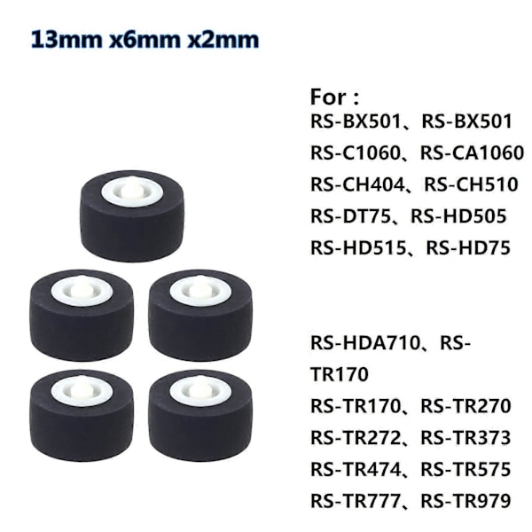 5 kpl Sony RS-CH770 RS-BX501 RS-C1060 nauhurille tarkoitettua nipistysrullatyynyä [DB] Black