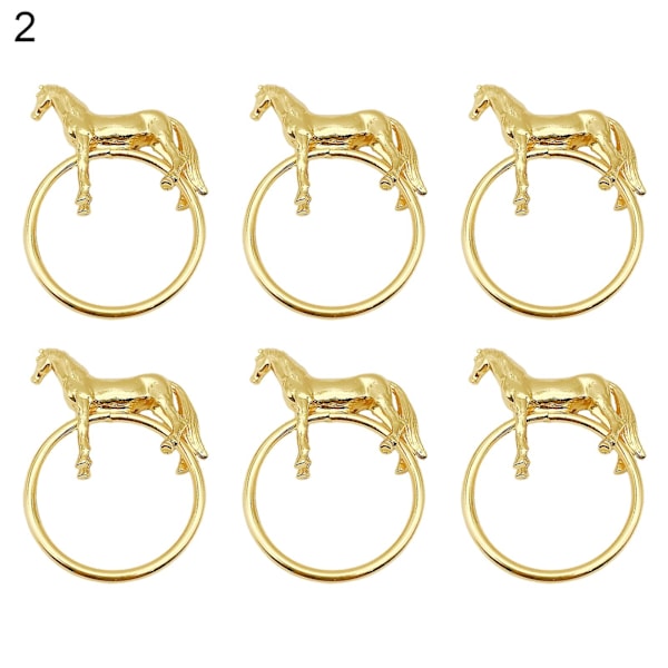 MengXi 6-pack Servettklämma Djurform Dekorativ Legering Bröllop Häst Servettring Dekoration Tillbehör [DB] Golden 2