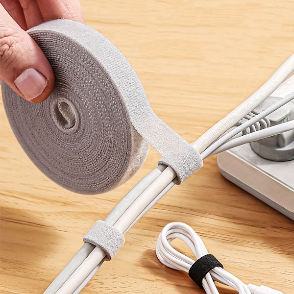 1 Rull, 3 Meter Kabelbinder, Gjenbrukbar Festestrømpe, Skrivebords Kabelstyringstape, Kabeloppbevaringstape{db} grey