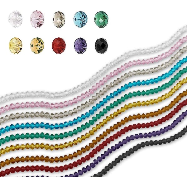1000 stk. Krystallglass Rondelleperler: Smykkefremstilling Briolette Spacer Beads (10 farger)