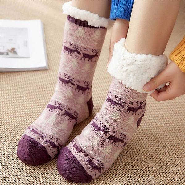 Naisten Sukkahousut Polveen Saakka, Ylimääräisen Paksu Fleece Vuorattu Pehmeät Mukavat Tossut Sukat db Purple Deer