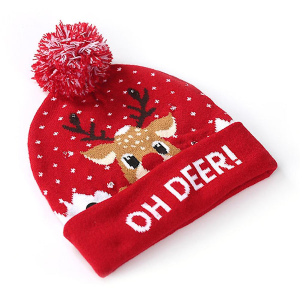 Jultomte, älg och snögubbe LED-ljus stickad mössa med tryck [DB] SNOW**
