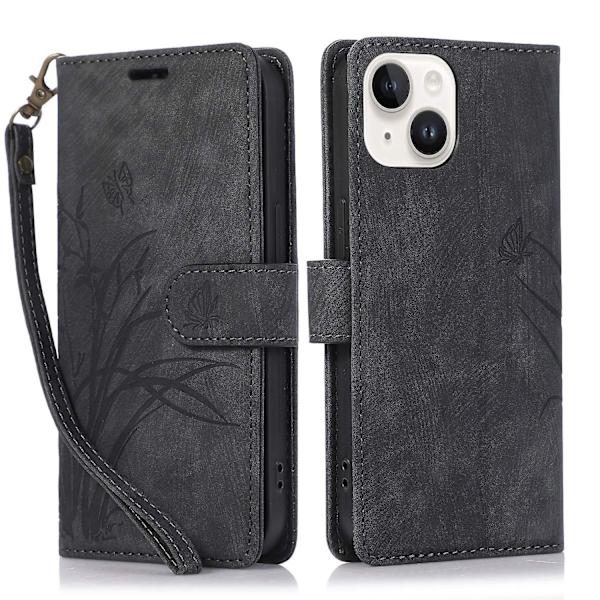 Orkidé Läderfodral för iPhone 13 [DB] Black