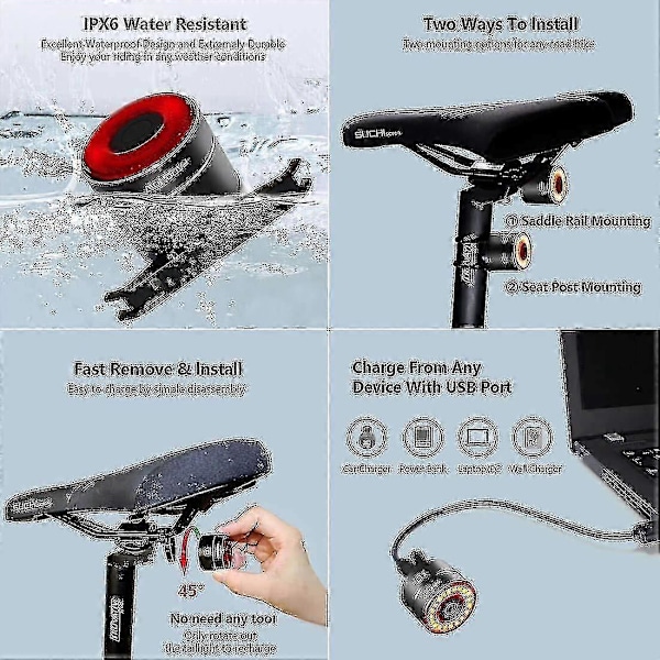 Yhsqv-smart Cykel Baglygte Ultra Lys Stærk Bagbremselygte USB Genopladelig LED Baglygte Vandtæt Vejcykellygte [db]