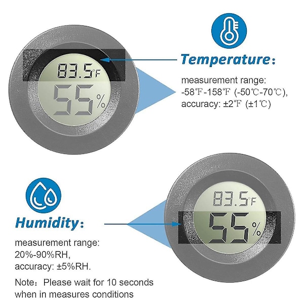 10-pakke Mini Hygrometer Termometer Måler Digital LCD Skjerm For Drivhus Barnerom Reptil Inkubator [DB] Black