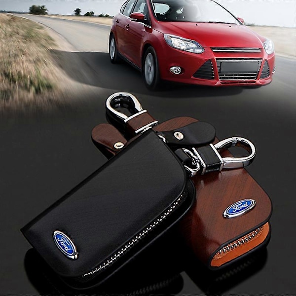 Läder Ford Nyckelbricka Nyckelring Nyckelfodral Plånbok Väska Fjärrkontrollfodral Myntfack Dragkedjeväska Charm [DB] Black Without Label