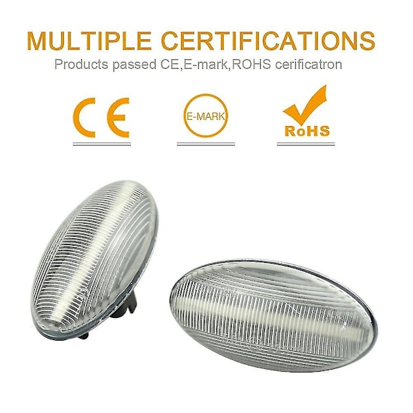 2 stk LED dynamisk blinklys sidemarkerlys til Peugeot 307 206 407 107 607 1007 Partner Expert sekventielt blinklys  DB