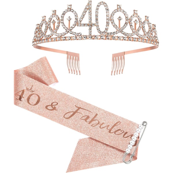 Naisten 40-vuotisvyö ja tiara, ruusukultainen syntymäpäivävyö 40 ja upea naisten vyö ja tiara