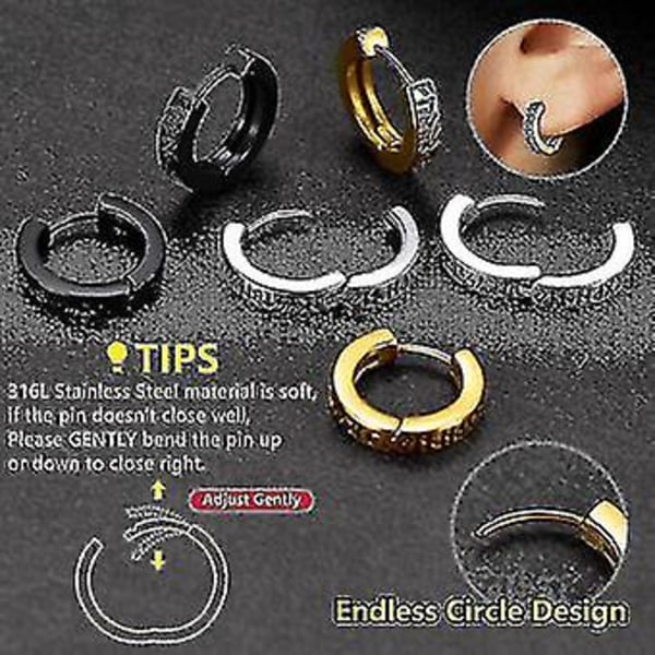 Norse Viking Rune Hoops Øreringe til Mænd og Kvinder 12mm Huggie Hoops - {db} Black