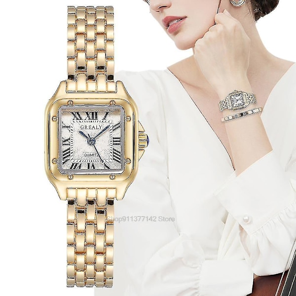 2023 Luksus Kvinde Mode Firkantede Ure Guld Legering Rem Dame Quartz Armbåndsure Kvaliteter Kvindelige Romerske Skala Ur (FW) Silver
