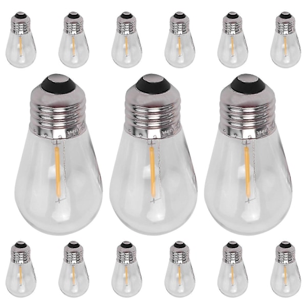 15-pack 3V LED S14 Ersättningslampor Splittersäkra Utomhus Solcellslinga Varmvitt [DB]
