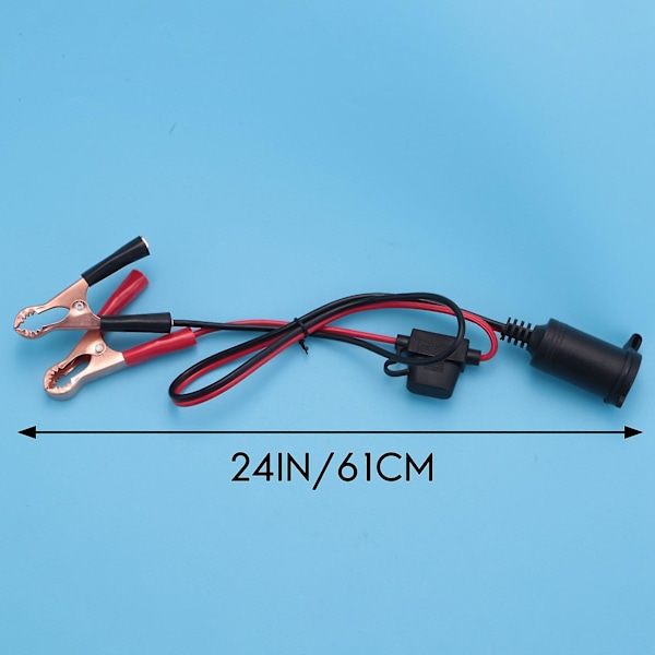 2FT 12V 24V Sigaretttennerkontakt Hunn Adapter 10A Alligator Klemmer Bilbatteri Klips-på Forlengelse Cor [DB] Black  Red